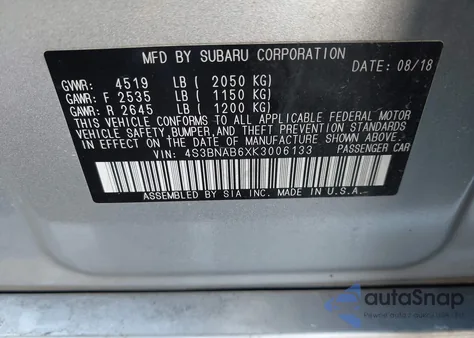 2019 Subaru Legacy 2.5I z USA, uszkodzony, nr VIN 4S3BNAB6XK3006133